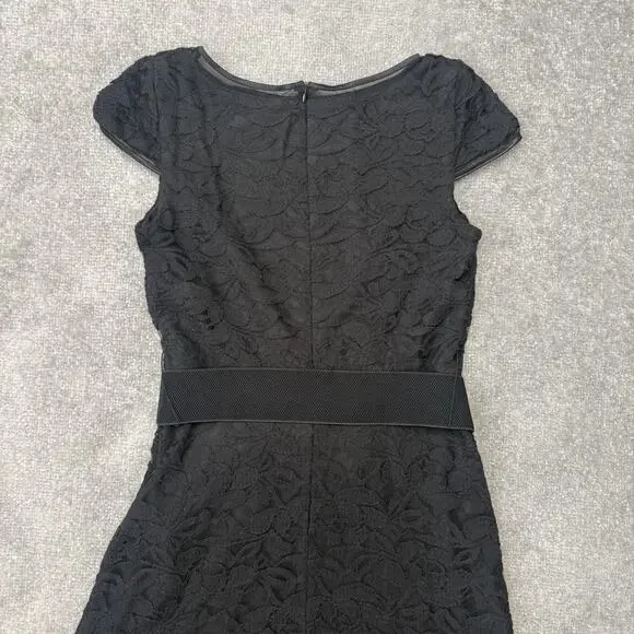 Joseph Ribkoff Dress Womens 8 Black Lace Fit Flare Belted Ruffle Hem Knee Length - Picture 10 of 11